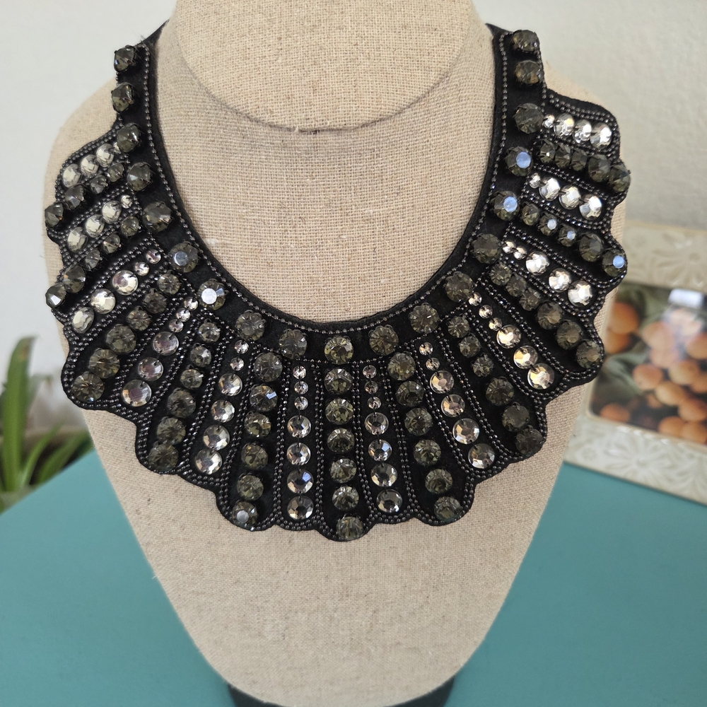 Elegant Black Beaded Collar Necklace